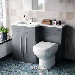 Nes Accueil 1100mm LH Meuble Vasque Gris Clair sur Pieds avec Toilette, WC et Lavabo