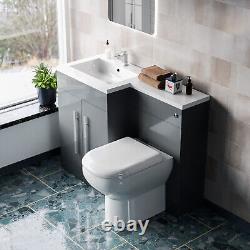 Nes Accueil 1100mm LH Meuble Vasque Gris Clair sur Pieds avec Toilette, WC et Lavabo