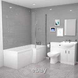 Nes Home Blanc Meuble Vasque de Salle de Bain en L avec WC et Toilette BTW