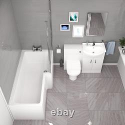 Nes Home Blanc Meuble Vasque de Salle de Bain en L avec WC et Toilette BTW