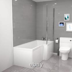 Nes Home Blanc Meuble Vasque de Salle de Bain en L avec WC et Toilette BTW