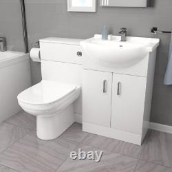 Nes Home Blanc Meuble Vasque de Salle de Bain en L avec WC et Toilette BTW