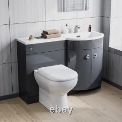 Nes Home Gris 1100mm Meuble Lavabo WC à droite Unité Toilette Dos au Mur