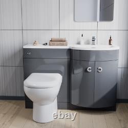 Nes Home Gris 1100mm Meuble Lavabo WC à droite Unité Toilette Dos au Mur