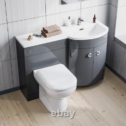 Nes Home Gris 1100mm Meuble Lavabo WC à droite Unité Toilette Dos au Mur