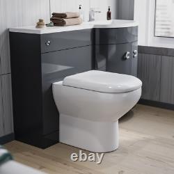 Nes Home Gris 1100mm Meuble Lavabo WC à droite Unité Toilette Dos au Mur