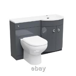 Nes Home Gris 1100mm Meuble Lavabo WC à droite Unité Toilette Dos au Mur