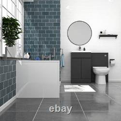 Nes Home Gris Foncé 500mm PVC Meuble de Salle de Bain à 2 Portes Unité WC Toilette et Ensemble de Baignoire