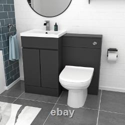 Nes Home Gris Foncé 500mm PVC Meuble de Salle de Bain à 2 Portes Unité WC Toilette et Ensemble de Baignoire