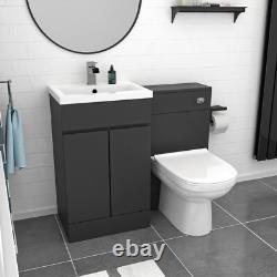 Nes Home Gris Foncé 500mm PVC Meuble de Salle de Bain à 2 Portes Unité WC Toilette et Ensemble de Baignoire