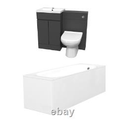 Nes Home Gris Foncé 500mm PVC Meuble de Salle de Bain à 2 Portes Unité WC Toilette et Ensemble de Baignoire