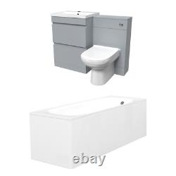 Nes Home Gris Mat 600mm PVC 2 Tiroirs Meuble WC Unité Toilette et Ensemble de Bain