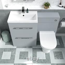Nes Home Grise Mat 1100mm Meuble Vasque Sur Pied à 2 Tiroirs & Toilette Suspendue