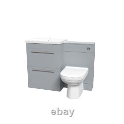 Nes Home Grise Mat 1100mm Meuble Vasque Sur Pied à 2 Tiroirs & Toilette Suspendue