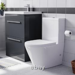 Nes Home Lavabo de meuble à 2 tiroirs gris foncé 600 mm et toilettes à cuvette rapprochée