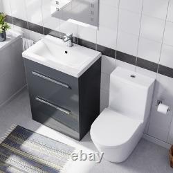 Nes Home Lavabo de meuble à 2 tiroirs gris foncé 600 mm et toilettes à cuvette rapprochée