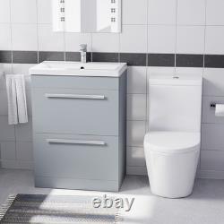 Nes Home Mat Gris 600mm Unité de Lavabo à 2 Tiroirs et Toilette À Raccordement Proche