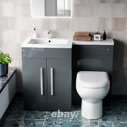 Nes Home Meuble Lavabo Autonome Gris 1100mm LH avec Toilette BTW, WC et Lavabo