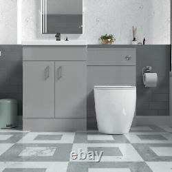 Nes Home Meuble-Lavabo Autonome Gris Clair 1100mm avec Toilettes Dos au Mur