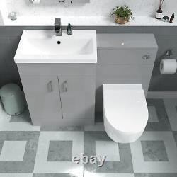 Nes Home Meuble-Lavabo Autonome Gris Clair 1100mm avec Toilettes Dos au Mur