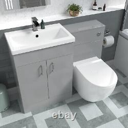 Nes Home Meuble-Lavabo Autonome Gris Clair 1100mm avec Toilettes Dos au Mur