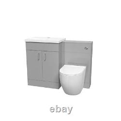 Nes Home Meuble-Lavabo Autonome Gris Clair 1100mm avec Toilettes Dos au Mur