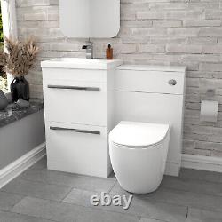 Nes Home Meuble Lavabo Autoportant Blanc 1000mm avec 2 Tiroirs et Toilette Adossée au Mur