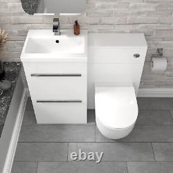 Nes Home Meuble Lavabo Autoportant Blanc 1000mm avec 2 Tiroirs et Toilette Adossée au Mur