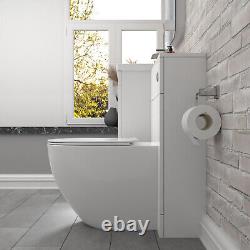 Nes Home Meuble Lavabo Autoportant Blanc 1000mm avec 2 Tiroirs et Toilette Adossée au Mur