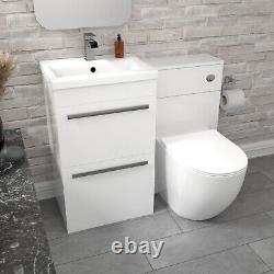 Nes Home Meuble Lavabo Autoportant Blanc 1000mm avec 2 Tiroirs et Toilette Adossée au Mur