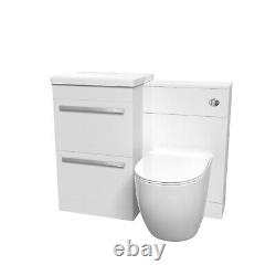 Nes Home Meuble Lavabo Autoportant Blanc 1000mm avec 2 Tiroirs et Toilette Adossée au Mur