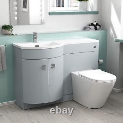 Nes Home Meuble Lavabo Mat Gris 1100mm à Gauche, Unité WC et Toilettes Raccordées au Mur