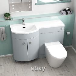 Nes Home Meuble Lavabo Mat Gris 1100mm à Gauche, Unité WC et Toilettes Raccordées au Mur