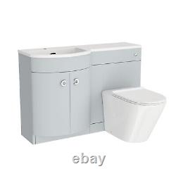 Nes Home Meuble Lavabo Mat Gris 1100mm à Gauche, Unité WC et Toilettes Raccordées au Mur