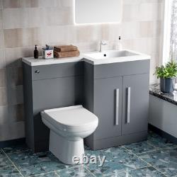 Nes Home Meuble Lavabo WC Droit Mat Gris 1100mm & Toilette Dos Au Mur