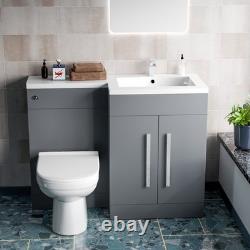 Nes Home Meuble Lavabo WC Droit Mat Gris 1100mm & Toilette Dos Au Mur