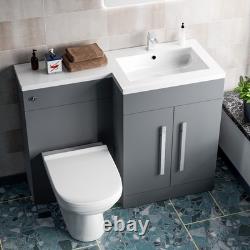 Nes Home Meuble Lavabo WC Droit Mat Gris 1100mm & Toilette Dos Au Mur