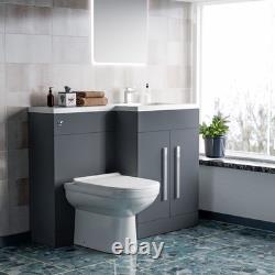 Nes Home Meuble Lavabo WC Droit Mat Gris 1100mm & Toilette Dos Au Mur
