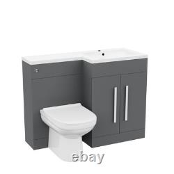 Nes Home Meuble Lavabo WC Droit Mat Gris 1100mm & Toilette Dos Au Mur