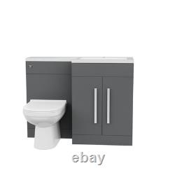 Nes Home Meuble Lavabo WC Droit Mat Gris 1100mm & Toilette Dos Au Mur