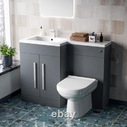 Nes Home Meuble Sous Lavabo WC 1100mm à Gauche Mat Gris & Toilette Suspendue Back To Wall