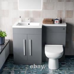 Nes Home Meuble Sous Lavabo WC 1100mm à Gauche Mat Gris & Toilette Suspendue Back To Wall