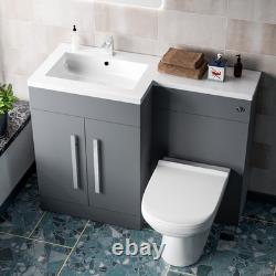 Nes Home Meuble Sous Lavabo WC 1100mm à Gauche Mat Gris & Toilette Suspendue Back To Wall