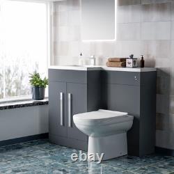 Nes Home Meuble Sous Lavabo WC 1100mm à Gauche Mat Gris & Toilette Suspendue Back To Wall