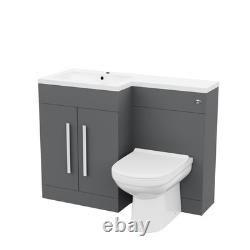 Nes Home Meuble Sous Lavabo WC 1100mm à Gauche Mat Gris & Toilette Suspendue Back To Wall