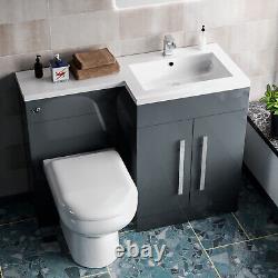 Nes Home Meuble Vasque Autonome Gris 1100mm avec Toilettes Suspendues, WC et Lavabo