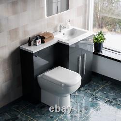 Nes Home Meuble Vasque Autonome Gris 1100mm avec Toilettes Suspendues, WC et Lavabo