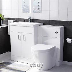 Nes Home Meuble Vasque Blanc Autoportant 1100mm & Toilette Rimless Adossée Au Mur