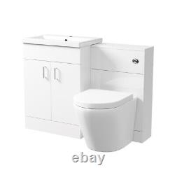 Nes Home Meuble Vasque Blanc Autoportant 1100mm & Toilette Rimless Adossée Au Mur