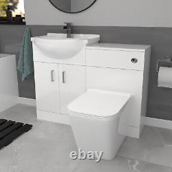 Nes Home Meuble Vasque Blanc avec Unité WC, Toilette Carrée BTW et Suite Baignoire 1700mm